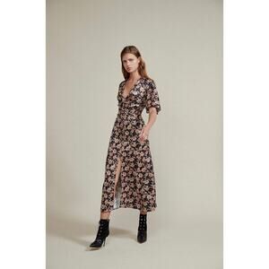 Acler Tippet Satin Flutter Sleeve Dark Floral Midi Dress Feminine Spring 8